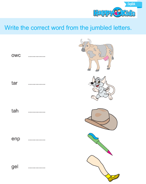 Kindergarten English Write Word From Jumbled Letters