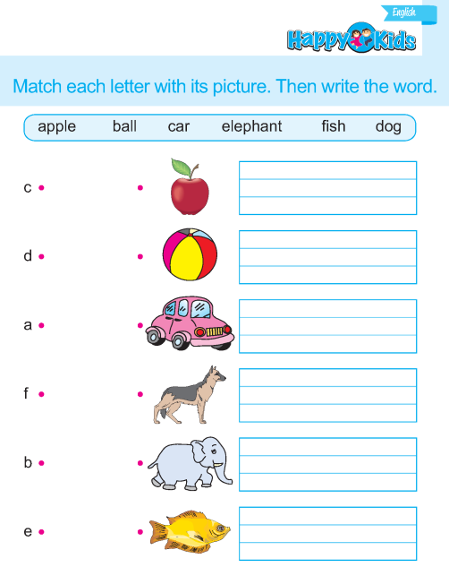 Kindergarten English Match Letter With Its Picture