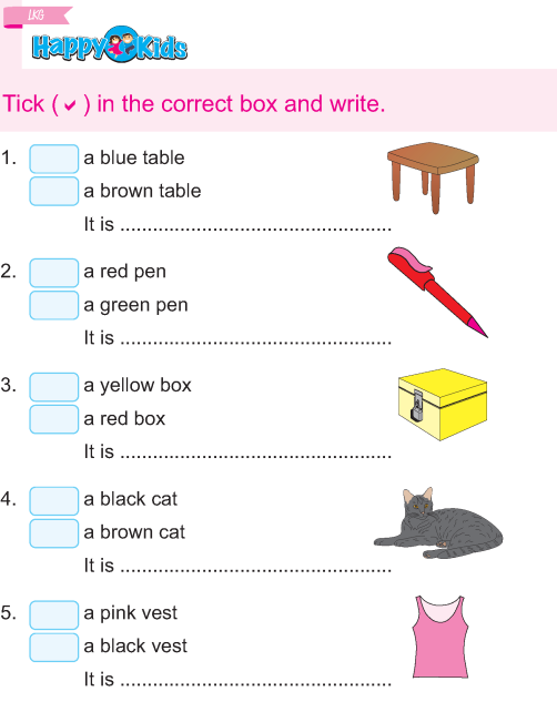 Kindergarten English Tick Correct Box And Write