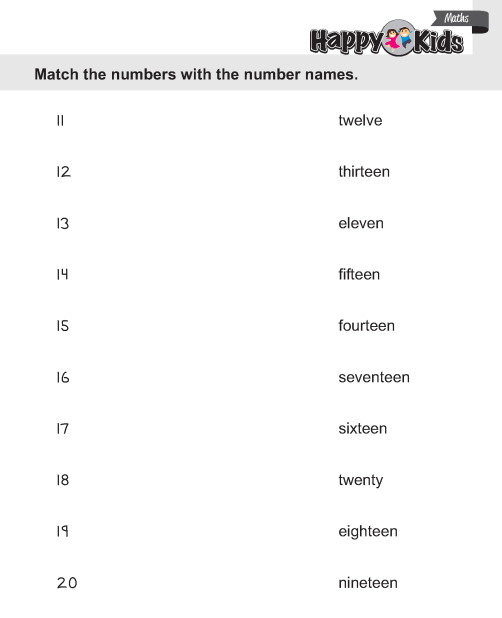 Kindergarten Maths Number Names
