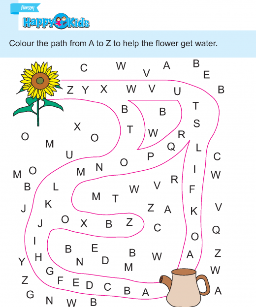Preschool Skill Colour The Path From A to Z